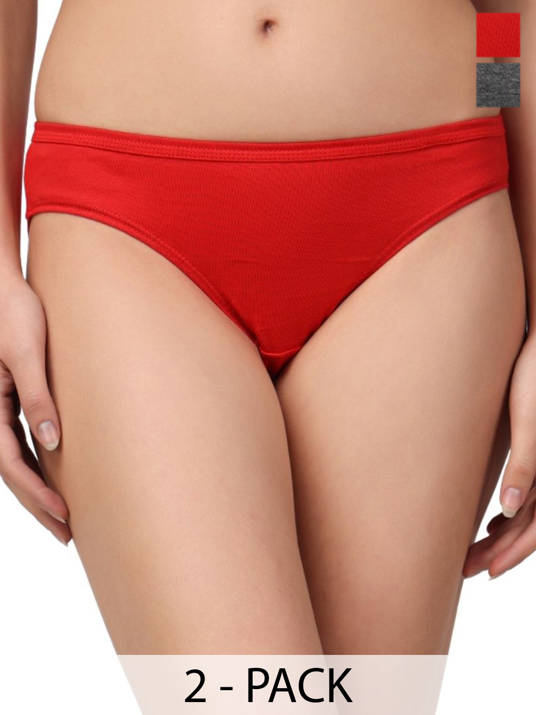 Moda Rapido Pack Of 2 Mid-Rise Bikini Briefs MR-1005 Panty Grey-Red