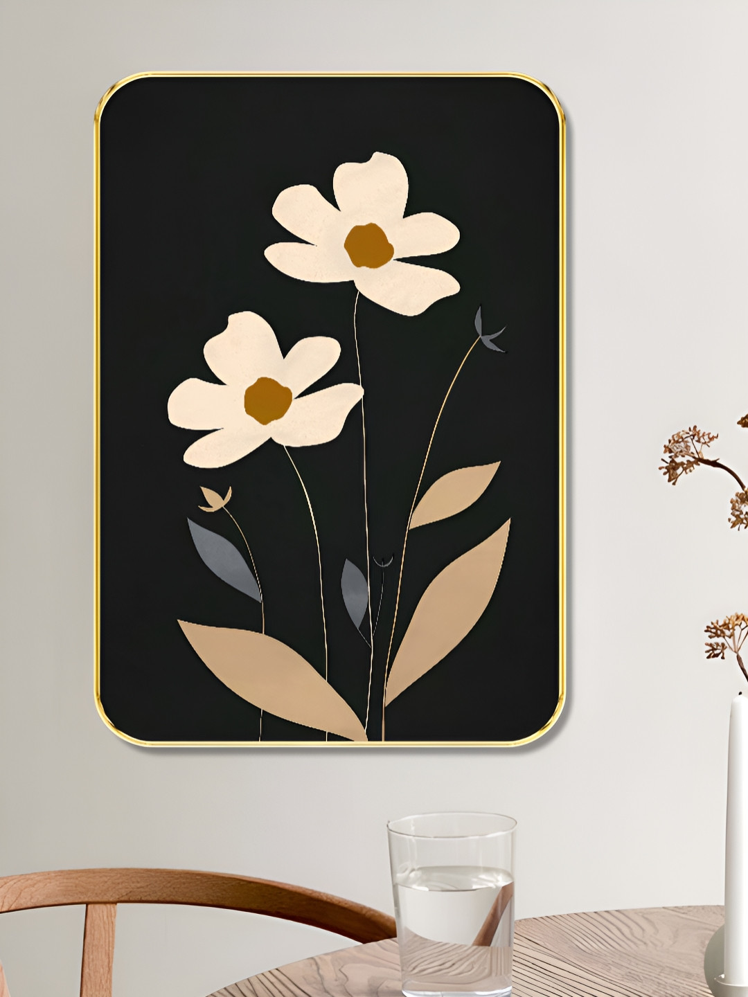 Myntra Elegant Homes Black & White 1 Piece Wooden Floral and Botanical Wall Art