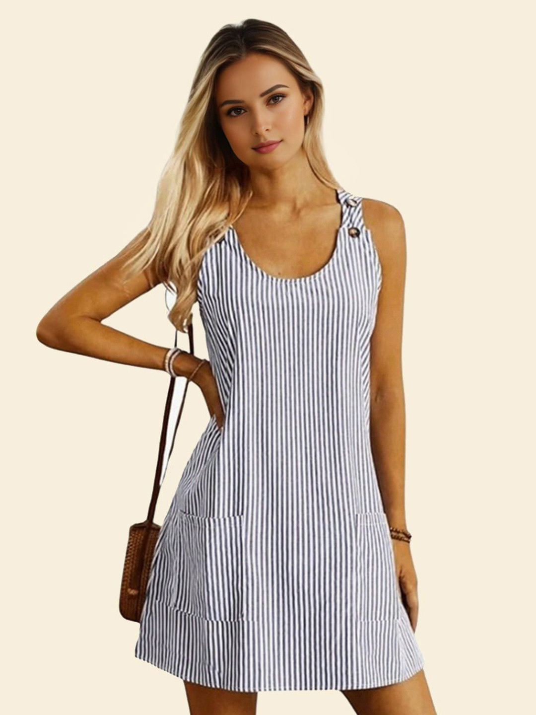 Blooming Tales Women Striped Round Neck A-Line Mini Dress