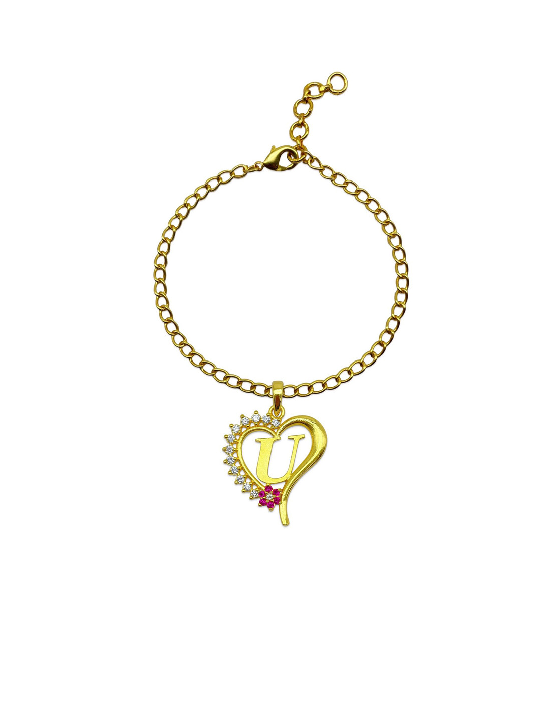Digital Dress Room Gold-Plated Stones Studded U Letter Heart Pendent Wraparound Rakhi