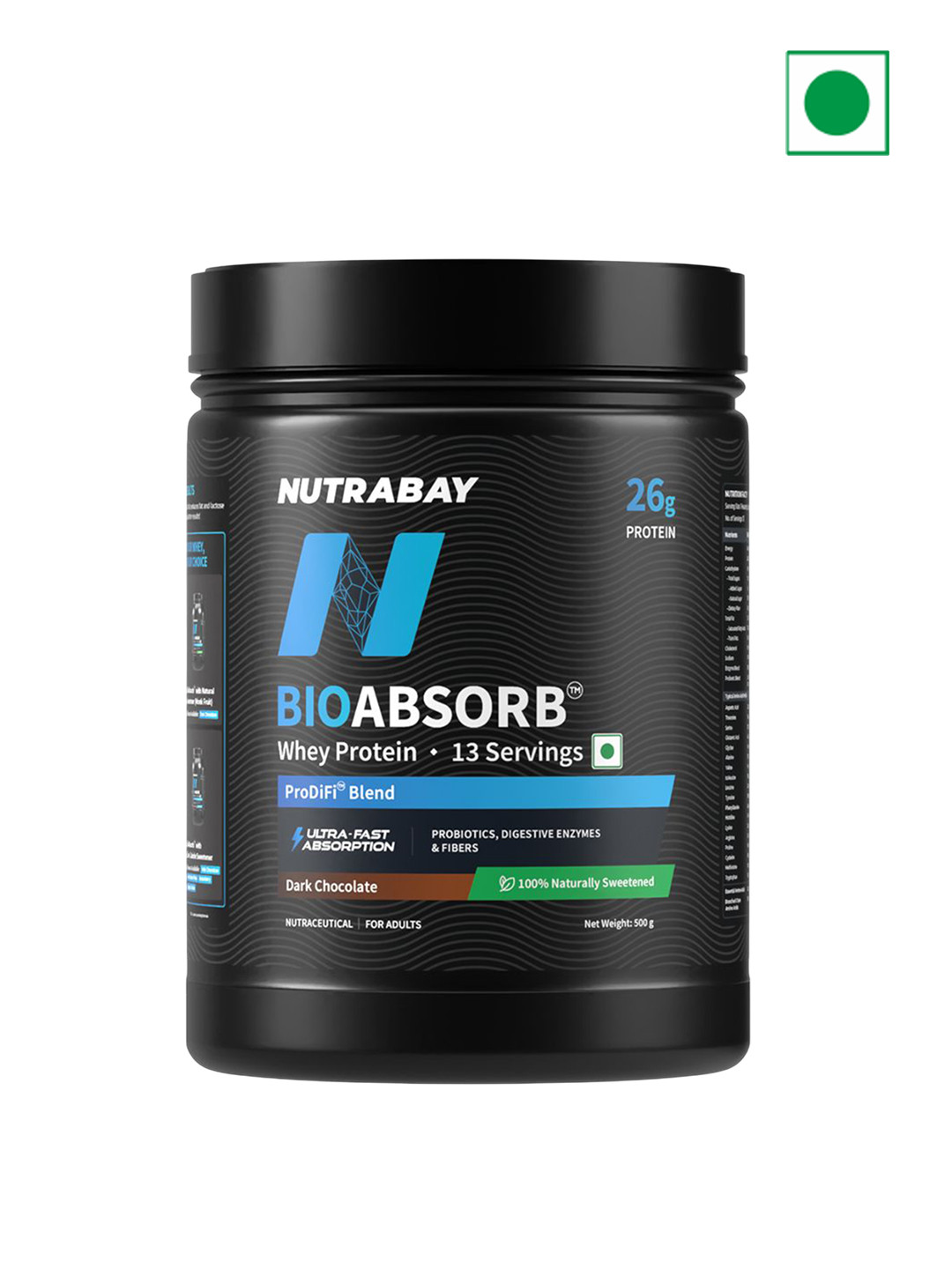 Nutrabay BioAbsorb Whey Protein - 500 g - Dark Chocolate Flavor