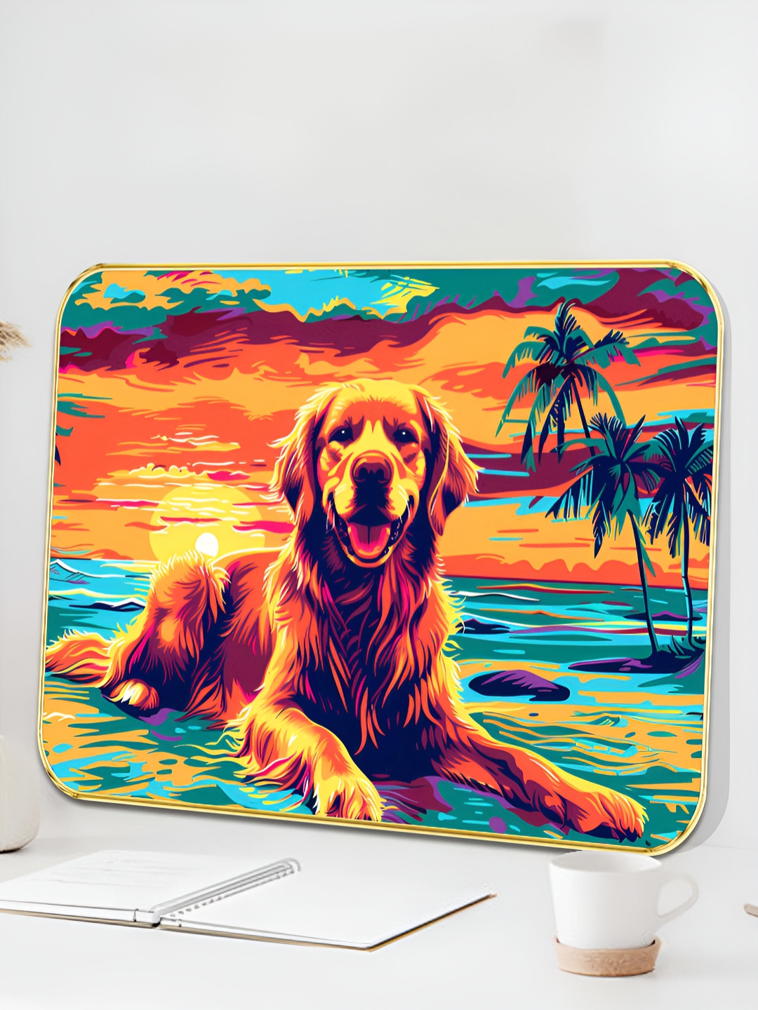 Myntra Elegant Homes Brown & Green Golden Retriever Wooden Wall Art