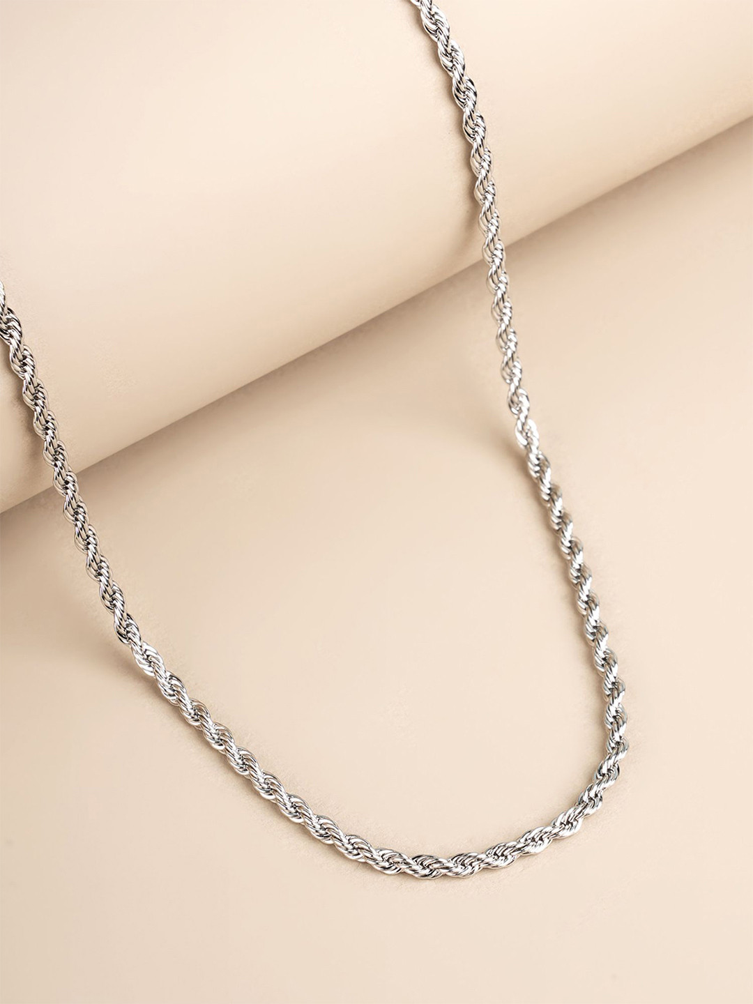 PALMONAS Men Rhodium-Plated Stainless Steel Waterproof & Anti-Tarnish Rope Chain