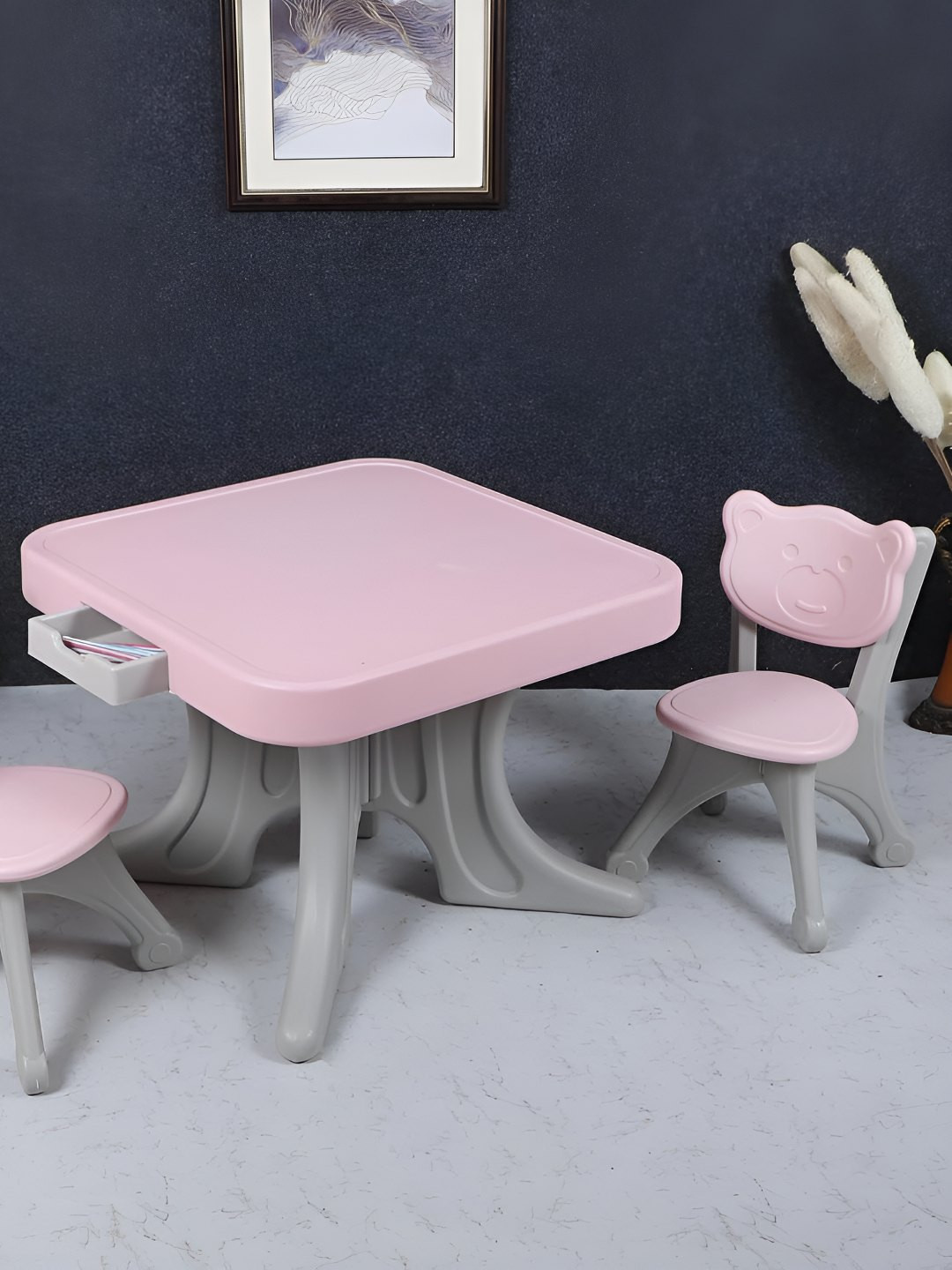 The Tickle Toe Pink & Grey 3 Pieces Foldable Study Tables