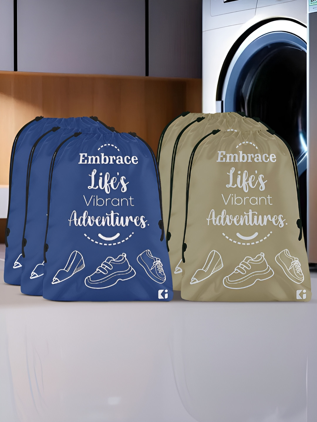 Aura Blue & Beige 6 Pieces Printed Foldable Laundry Bags