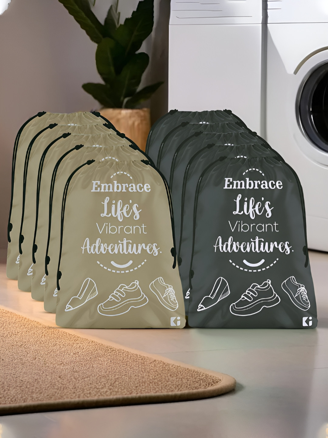 Aura Brown & Grey 10 Pieces Printed Foldable Water Resistant Multi-Utility Laundry Bags