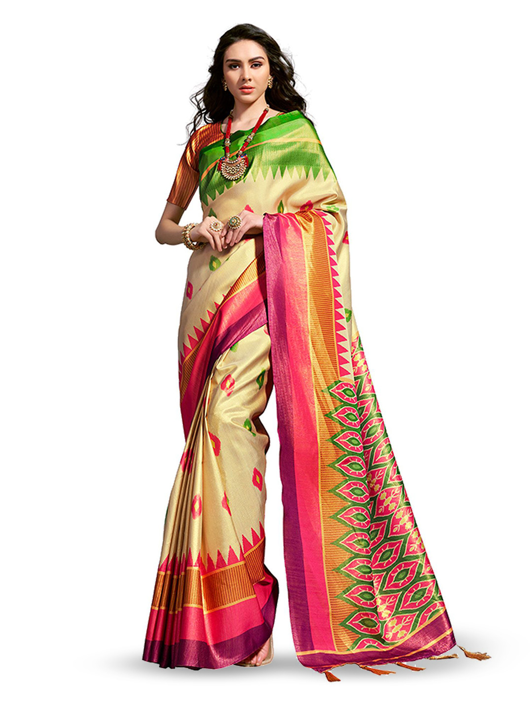 KALINI Prinred Saree With Unsitiched Blouse Piece