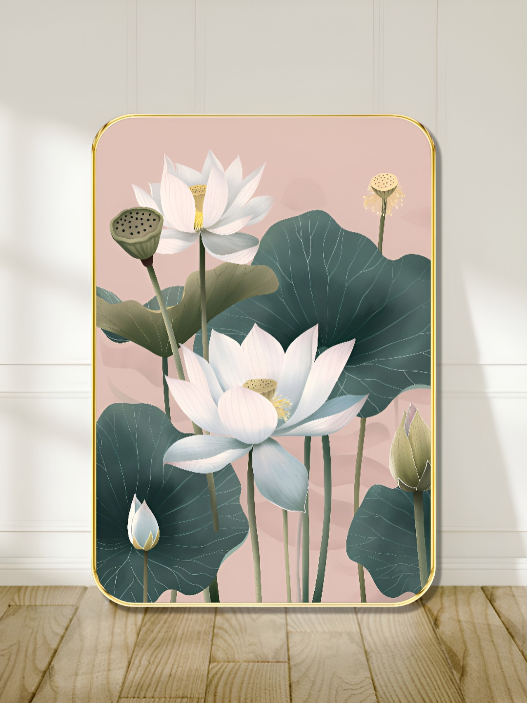 Myntra Elegant Homes Peach-Coloured & White Floral Wooden Painting Wall Art
