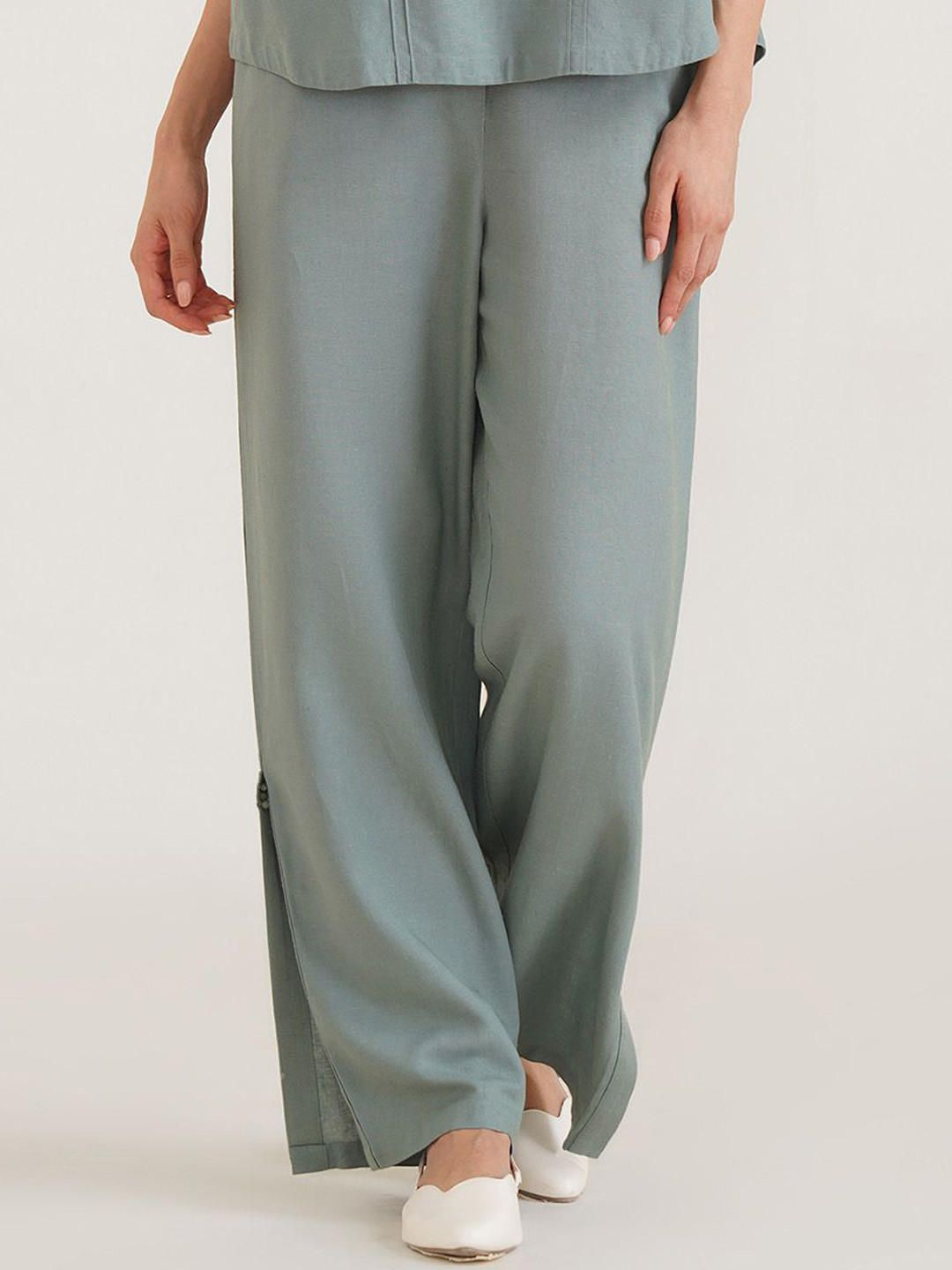 B77 Kosha Women Organic Viscose Linen Bootcut Pants with Slit