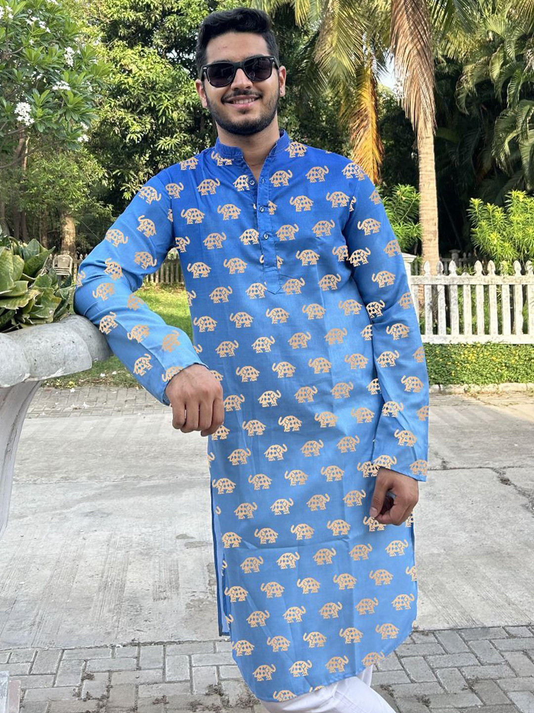 Snowdrip Men Ethnic Motifs Printed Foil Print Casual Linen Straight Kurta