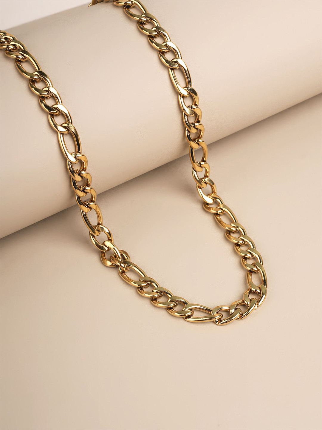 PALMONAS Men Gold-Plated Stainless Steel Waterproof & Anti-Tarnish Figaro Chain