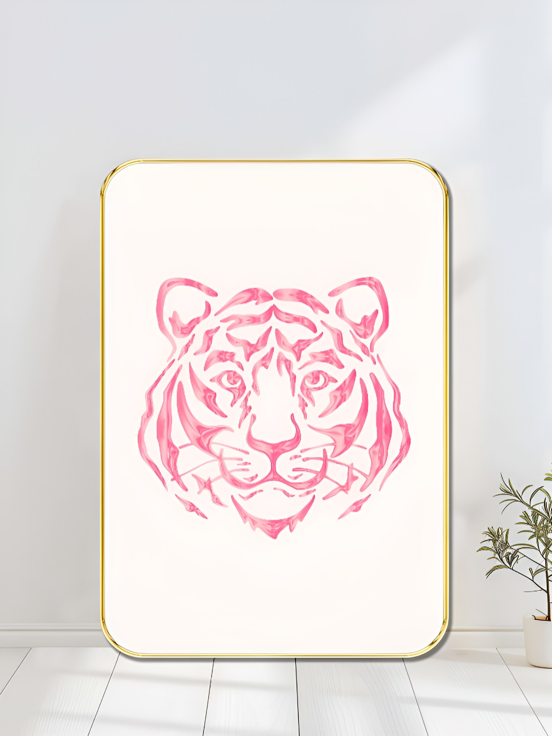 Myntra Elegant Homes White & Pink Wooden Tiger Face Wall Art