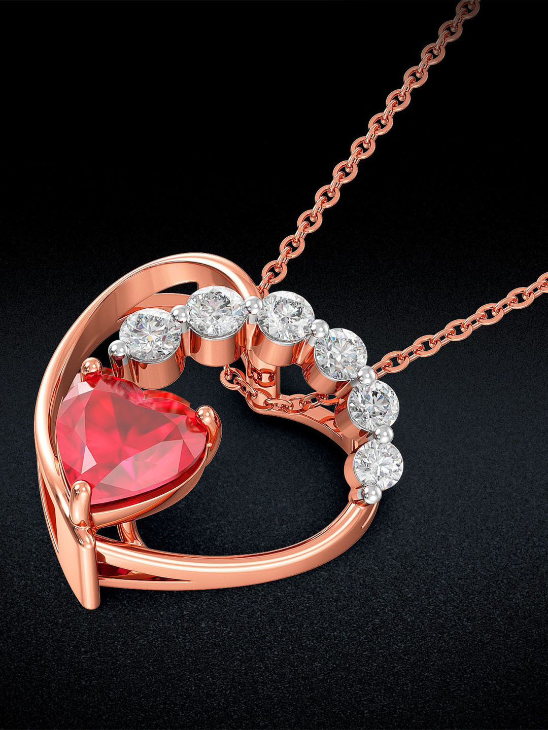 Joyalukkas Delicate Ruby Heart Diamond Pendant