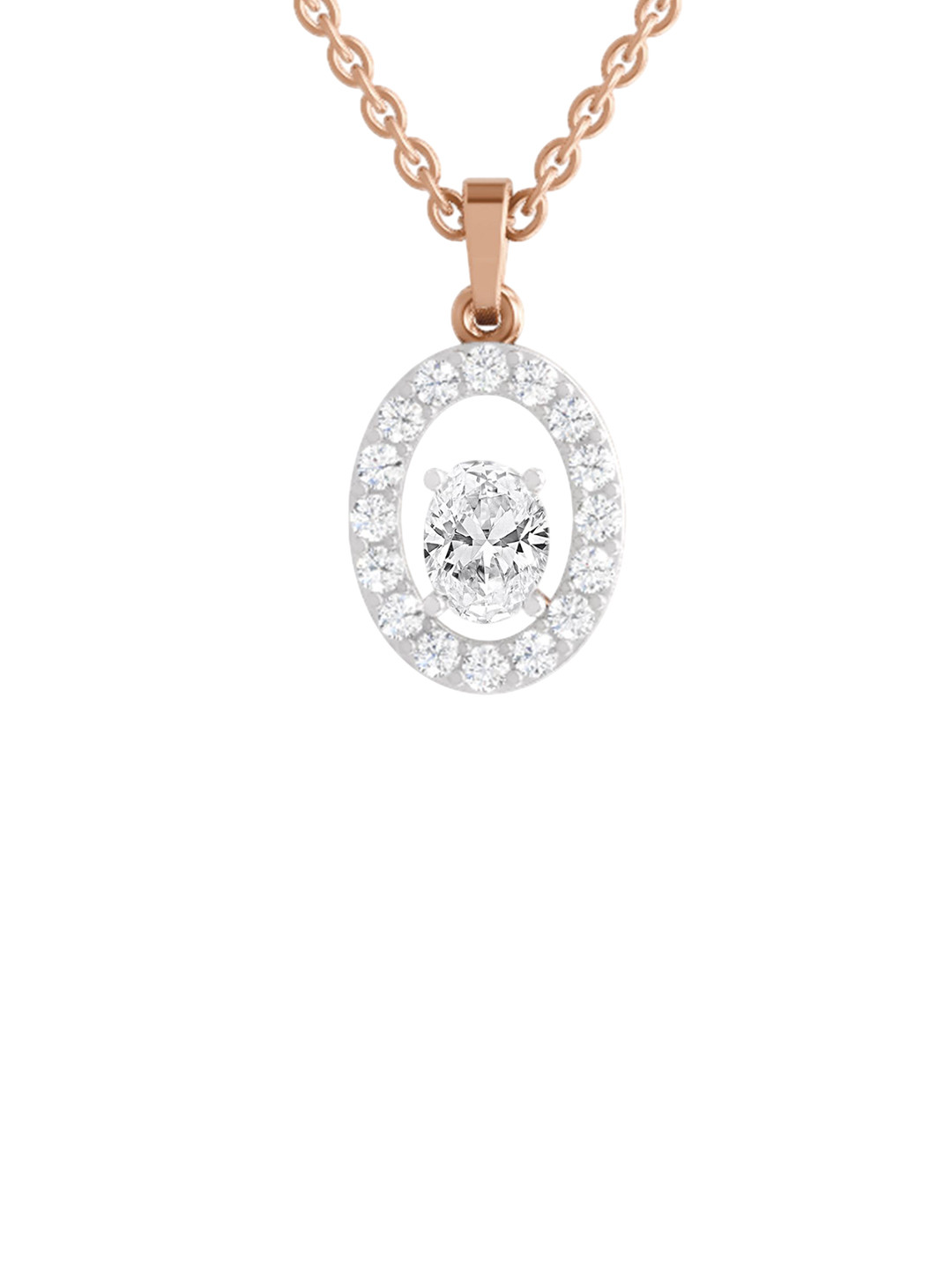 Sparkles 14K Rose Gold Lab Grown Diamond 1.41 Carat Oval & Round Shape Diamond Pendant