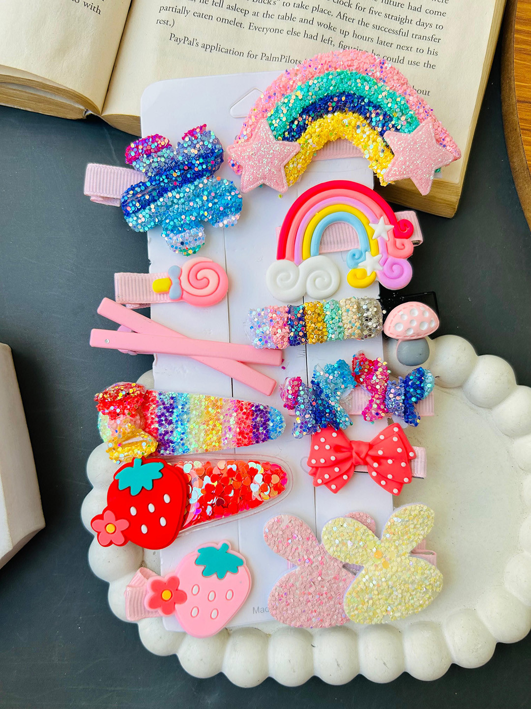 Radhya Accessories Women Rainbow Candy Set of 12 Hair Clips