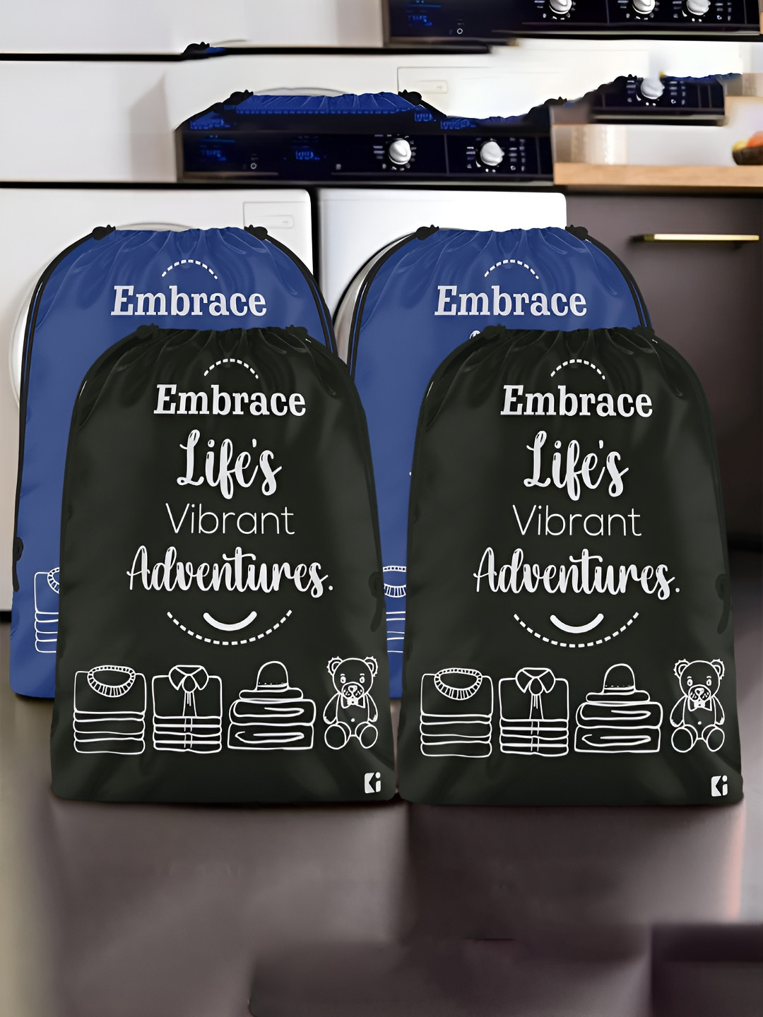 Aura Blue & Black 4 Pieces Typography Printed Water Resistant Multi-Utility Organisers