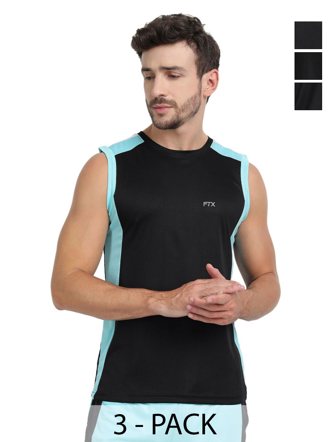 FTX Men Pack of 3 Colourblocked Sports T-shirts