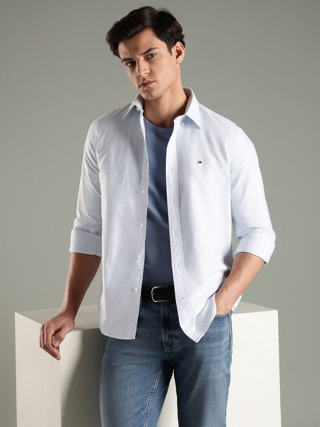 Tommy Hilfiger Striped Spread Collar Oxford Regular Fit Shirt