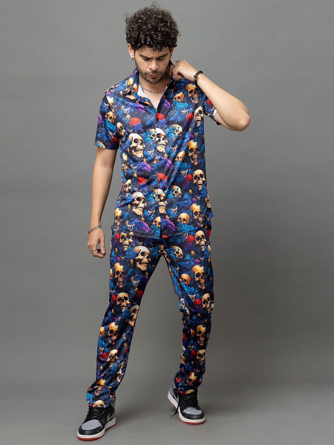 GO DEVIL Rose Printed Shirt Collar Shirt With Trousers Co-Ords Set