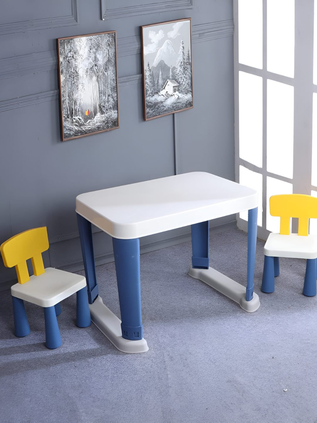 The Tickle Toe Blue & White 3 Pieces Foldable Study Tables