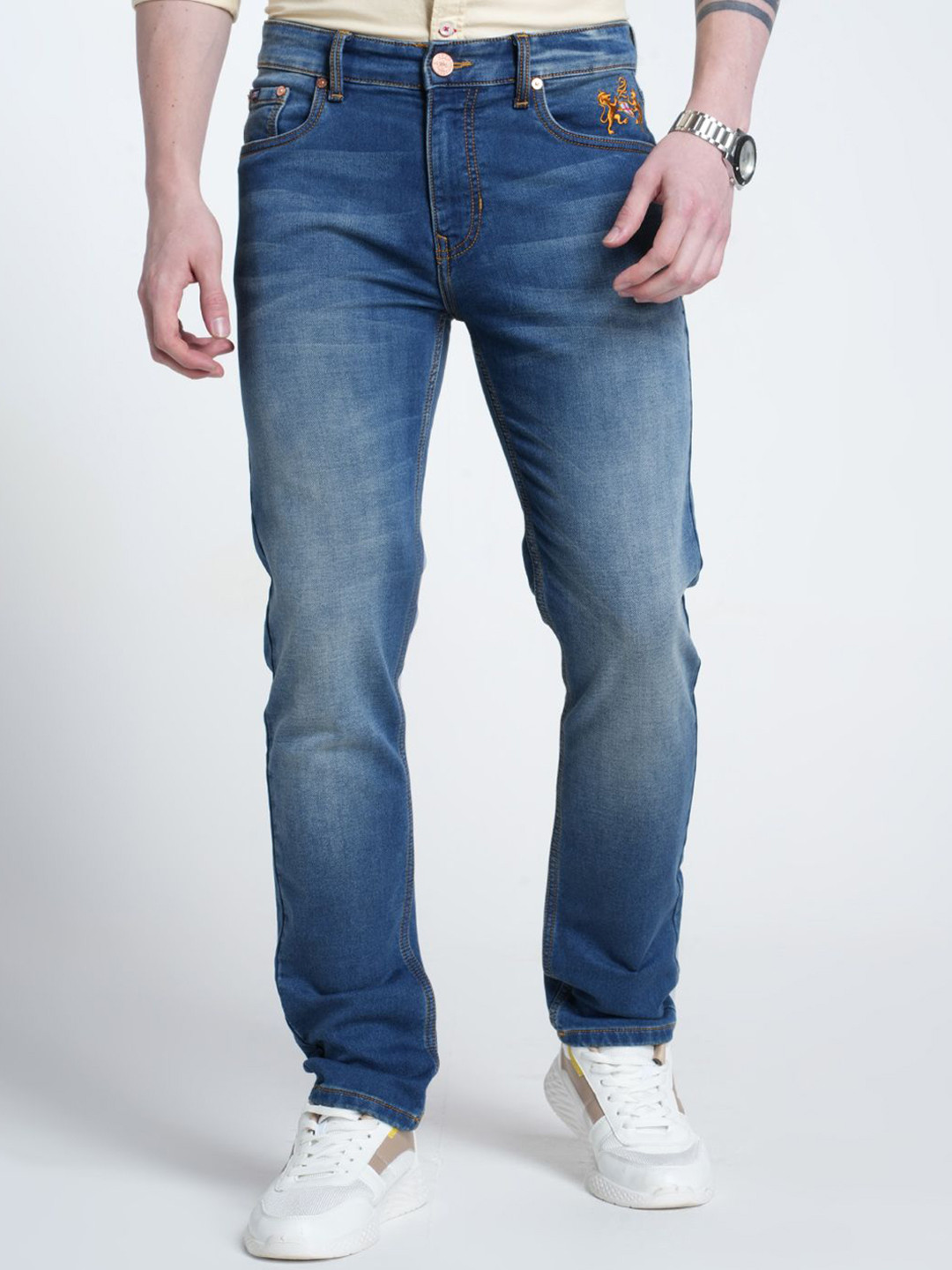 Double Two Men Lean Slim Fit Mid-Rise Heavy Fade Jeans