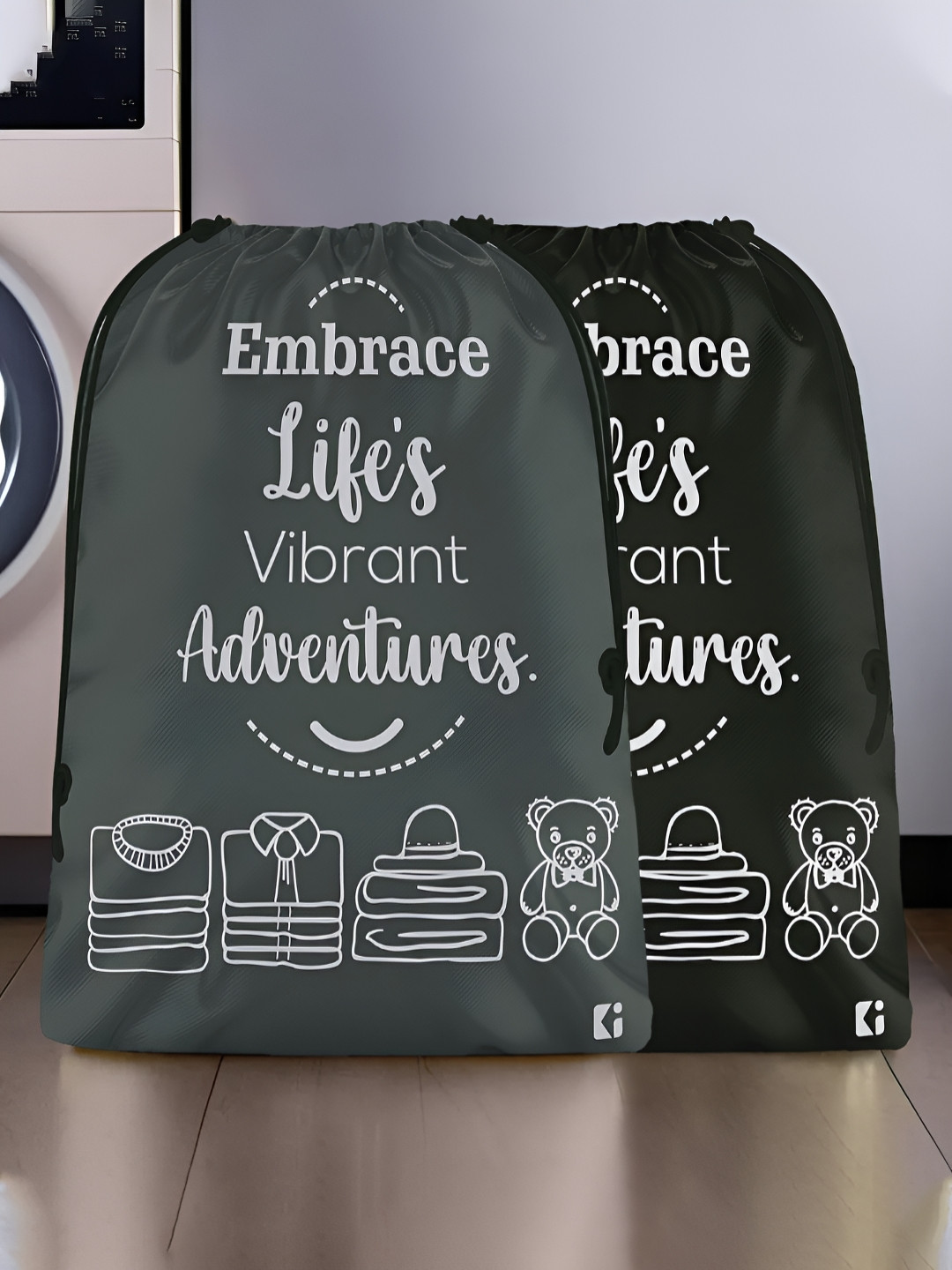 Aura Black & Grey 2 Pieces Printed Water Resistant Laundry Bags