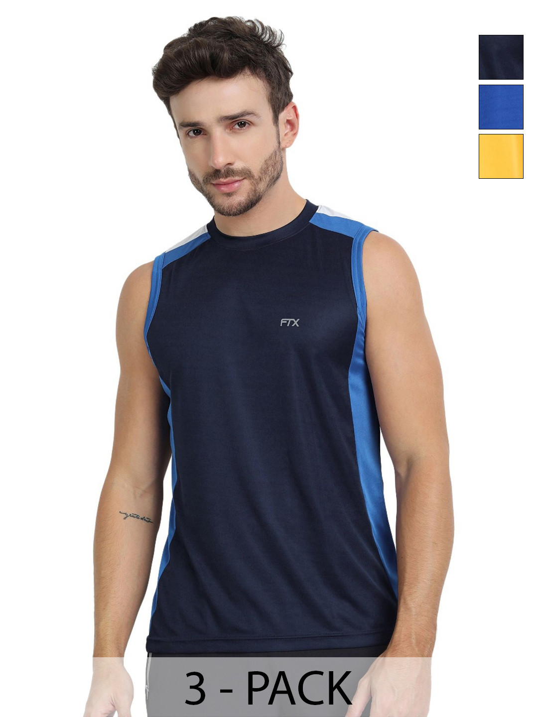FTX Pack Of 3 Colourblocked Round Neck T-shirts