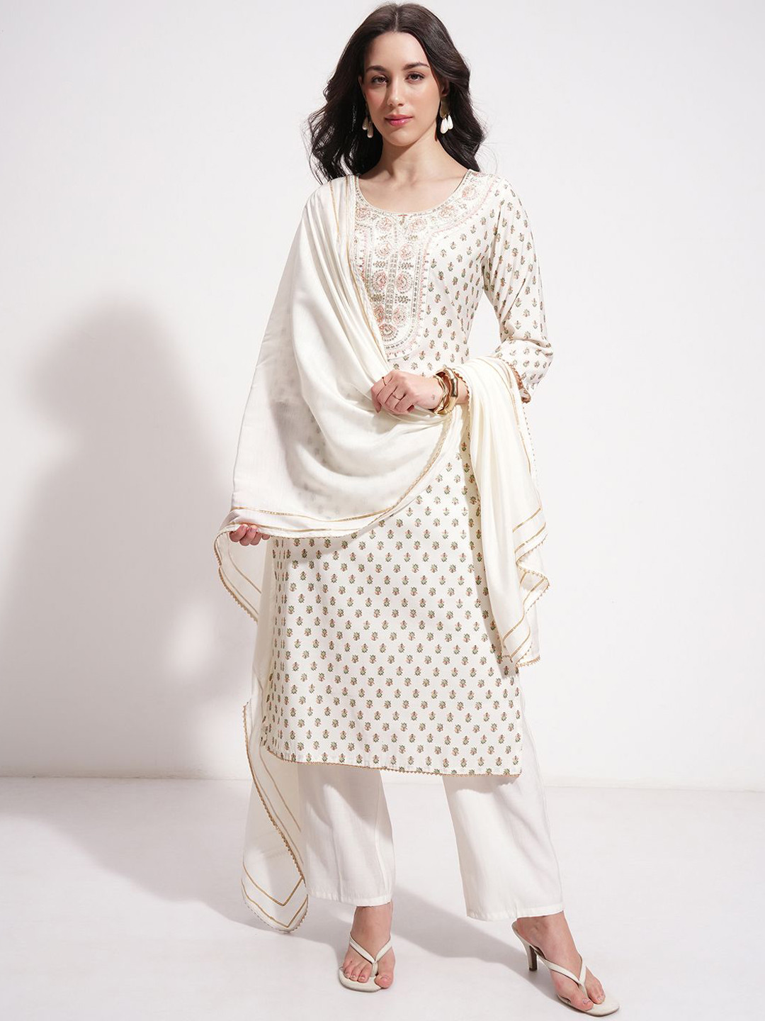 Vishudh Women Ethnic Motifs Embroidered Regular Kurta with Trousers & Dupatta
