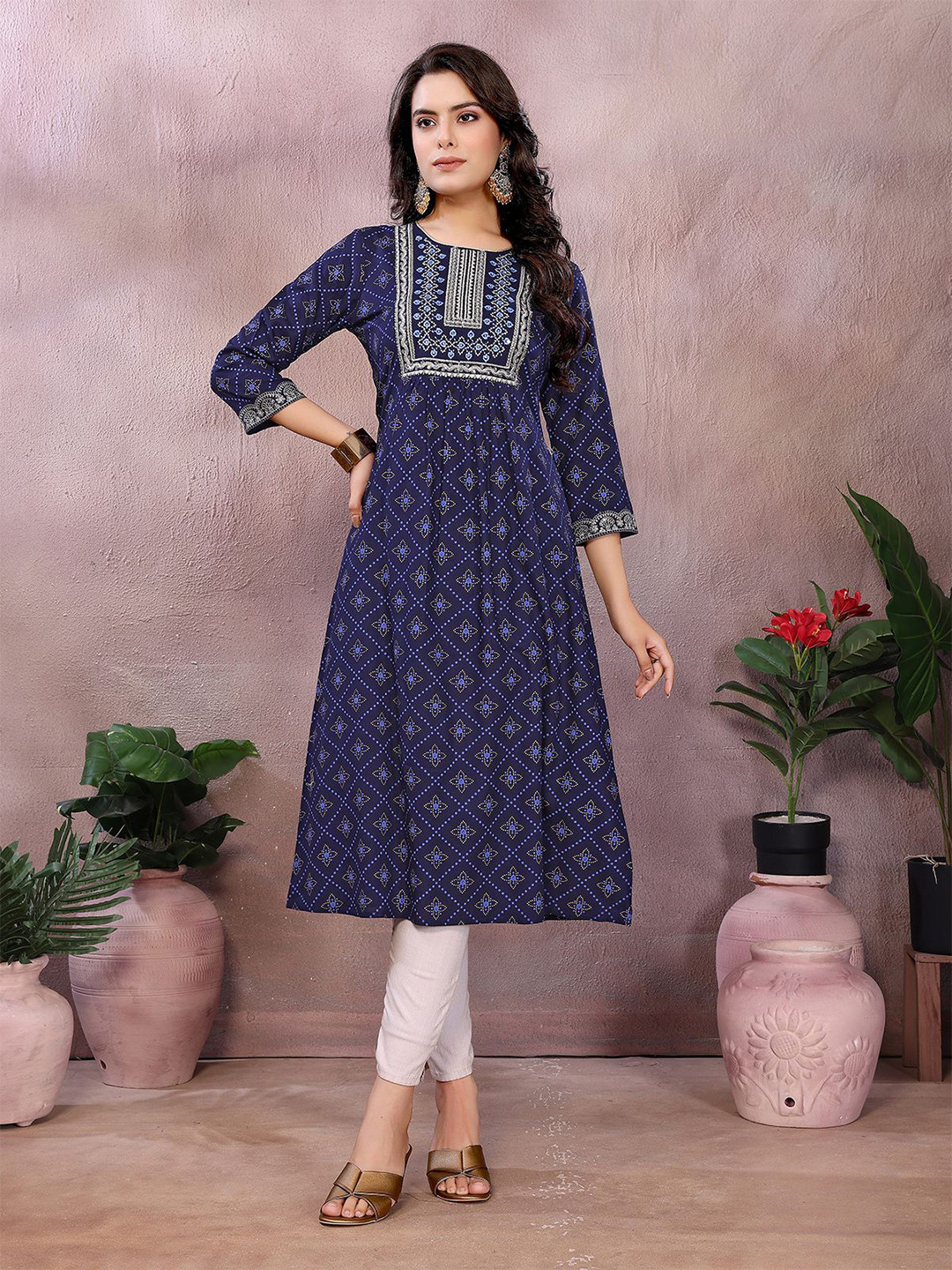 Rangita Women Bandhani Printed Casual Anarkali Kurta