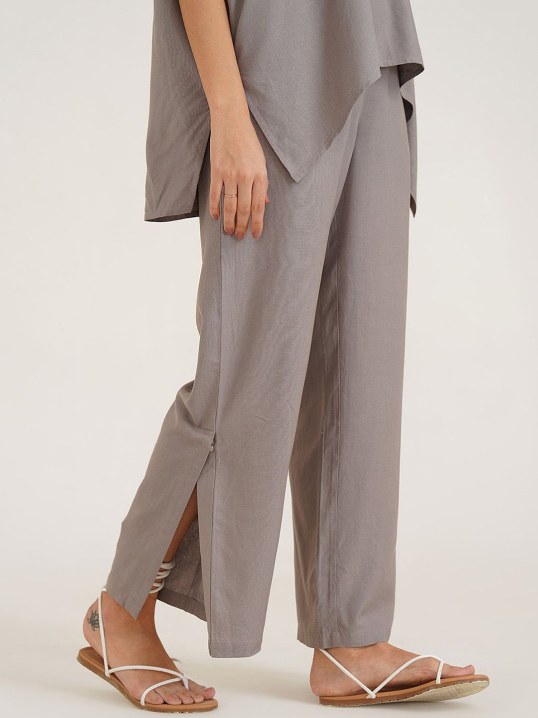 B77 Women Organic Viscose Linen Boot Leg Pants with Slit