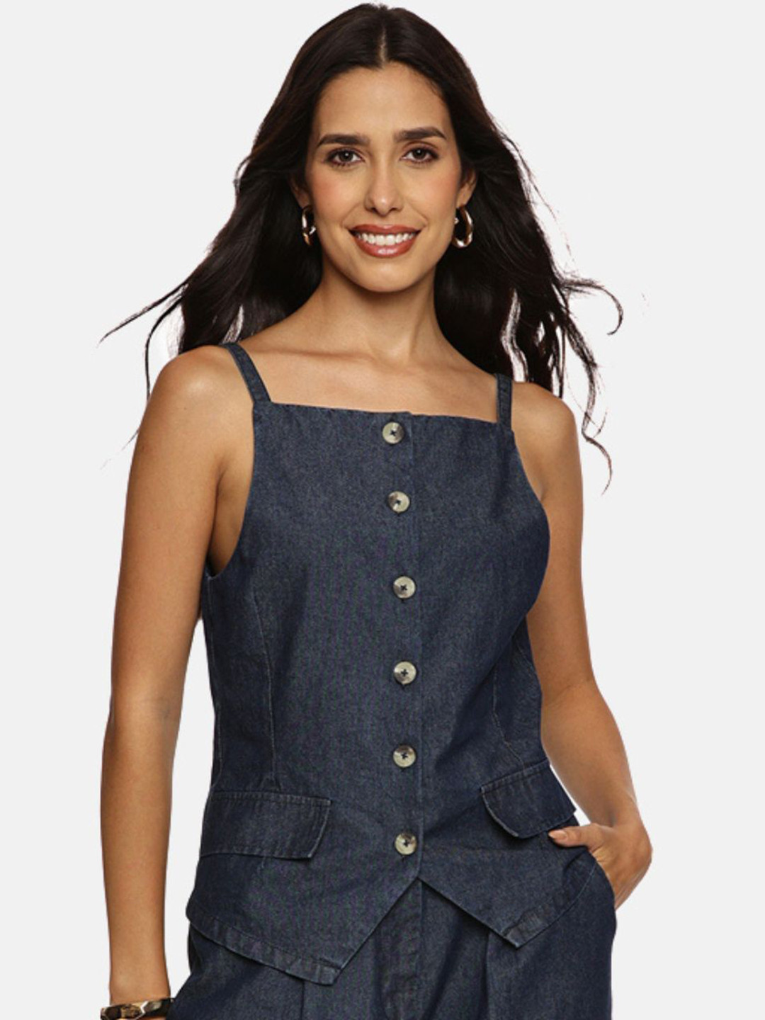 ISU Women Denim Shoulder Straps Vest Top