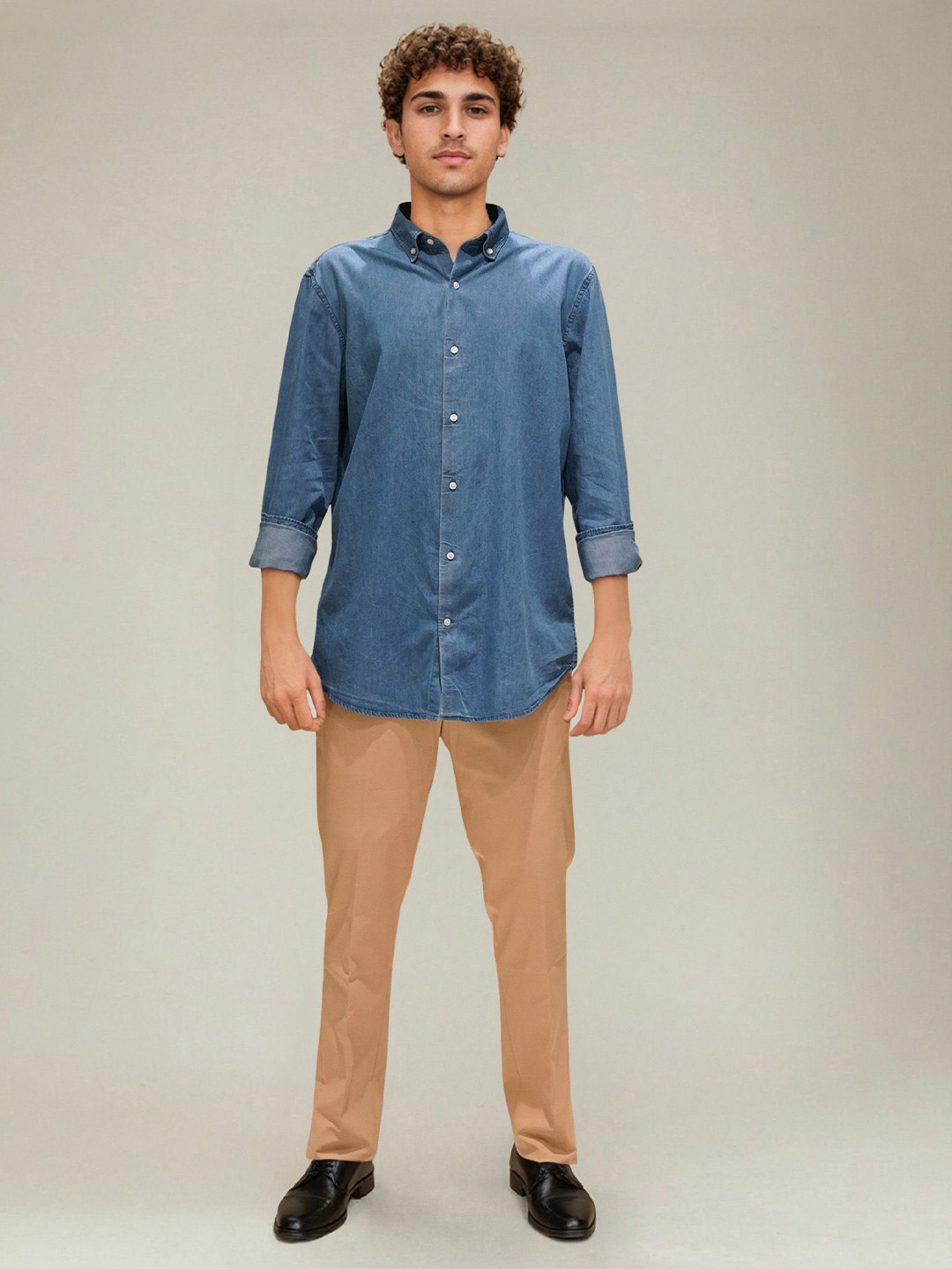 BARE BROWN Slim Fit Cutaway Collar Pure Cotton Casual Shirt