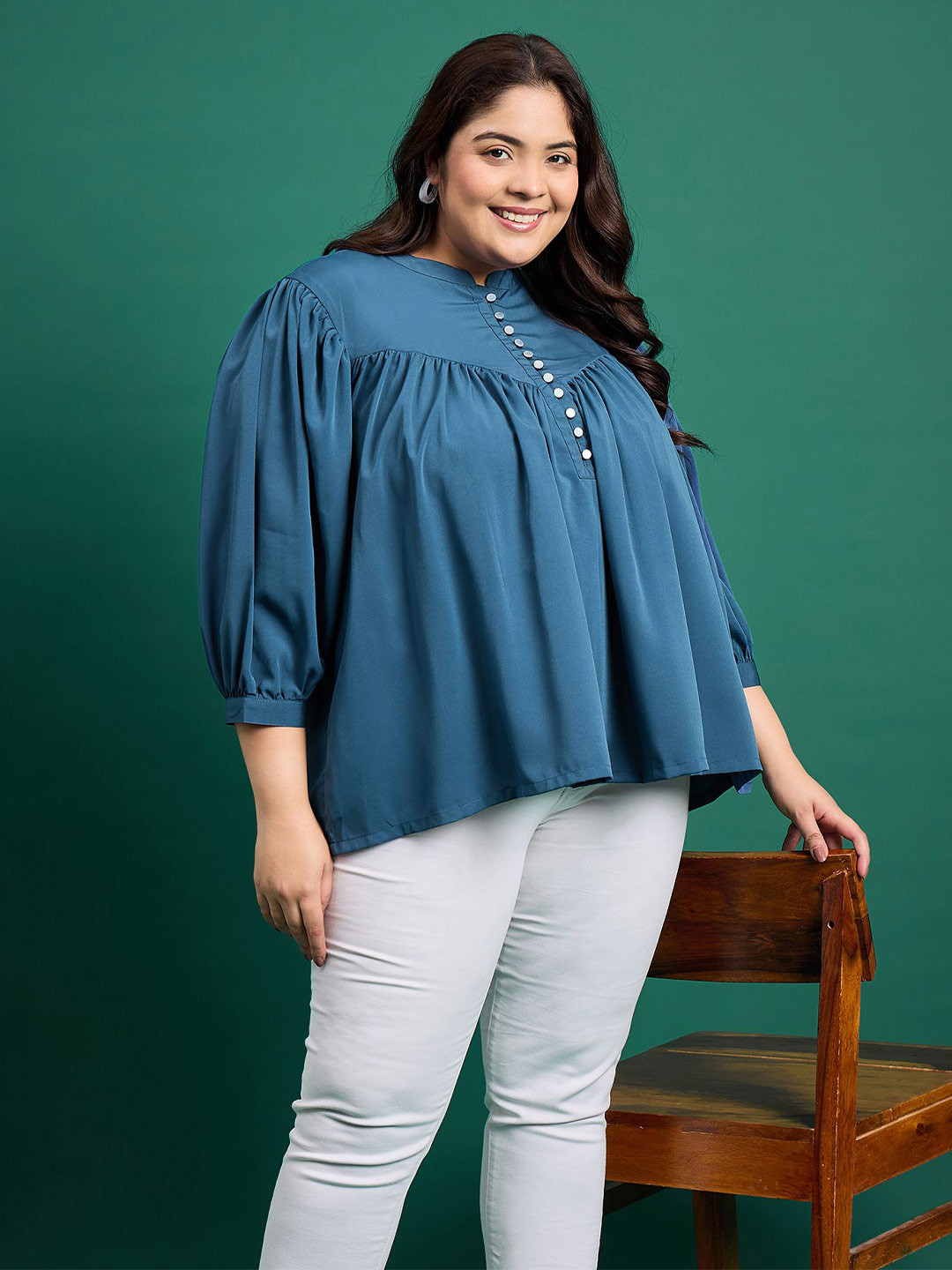 ANJIR Women Mandarin Collar Casual & Elegant Western Top