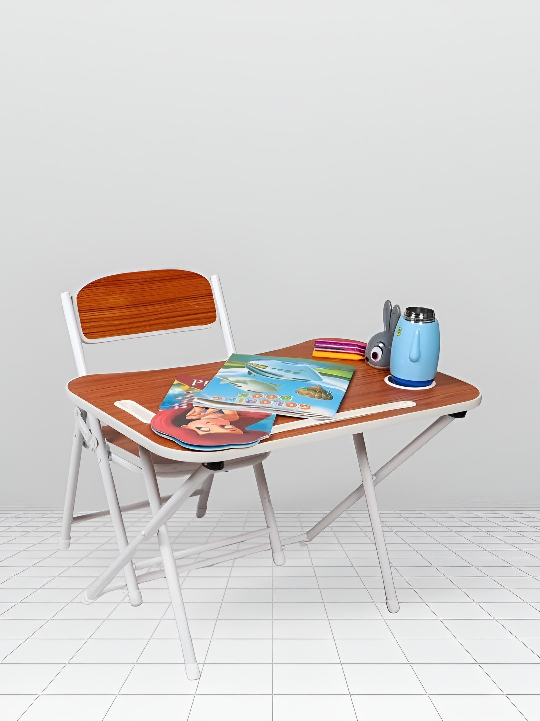 The Tickle Toe Kids Brown & White Wooden & Metal Foldable Study Table