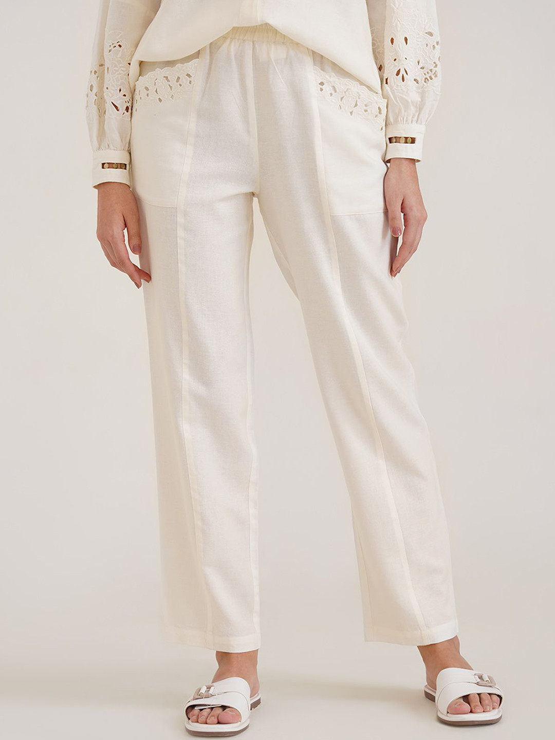 B77 Kosha Women Embroidery Stylish Viscose Linen Pants