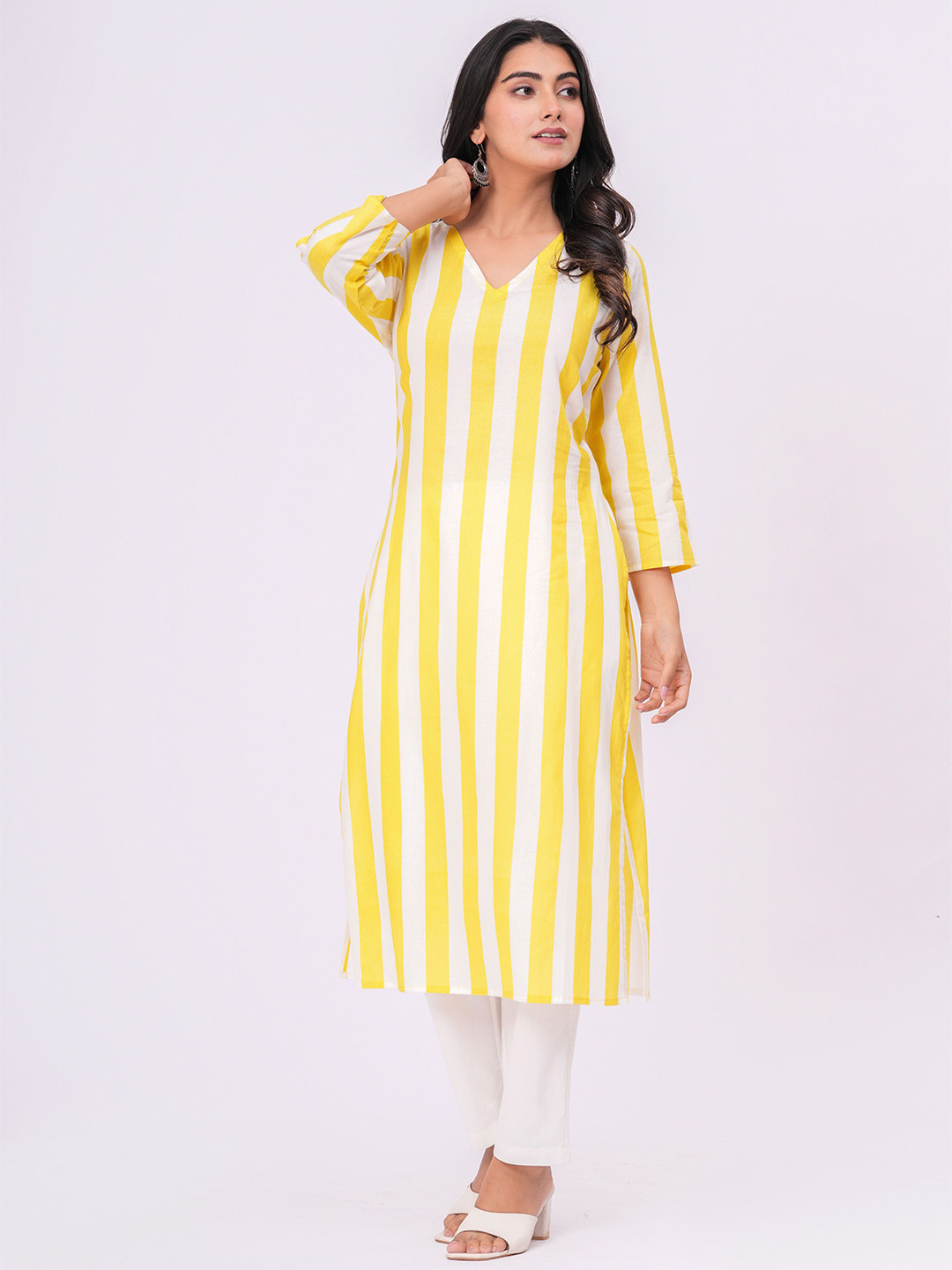 JAIPURRANG Women Striped Casual Cotton Kaftan Kurta
