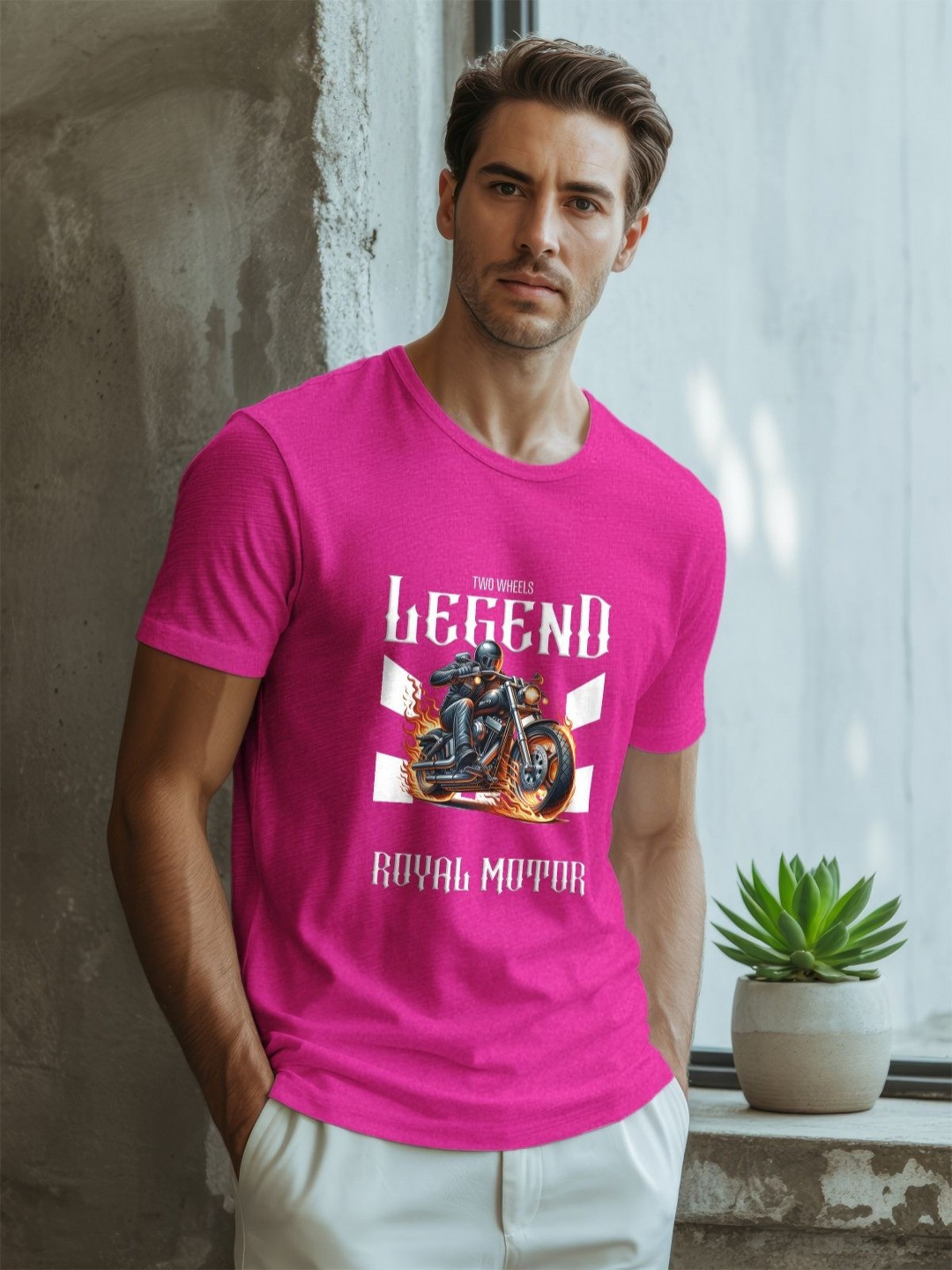 GRACE & JACK Men Biker Graphic Round Neck T-shirt