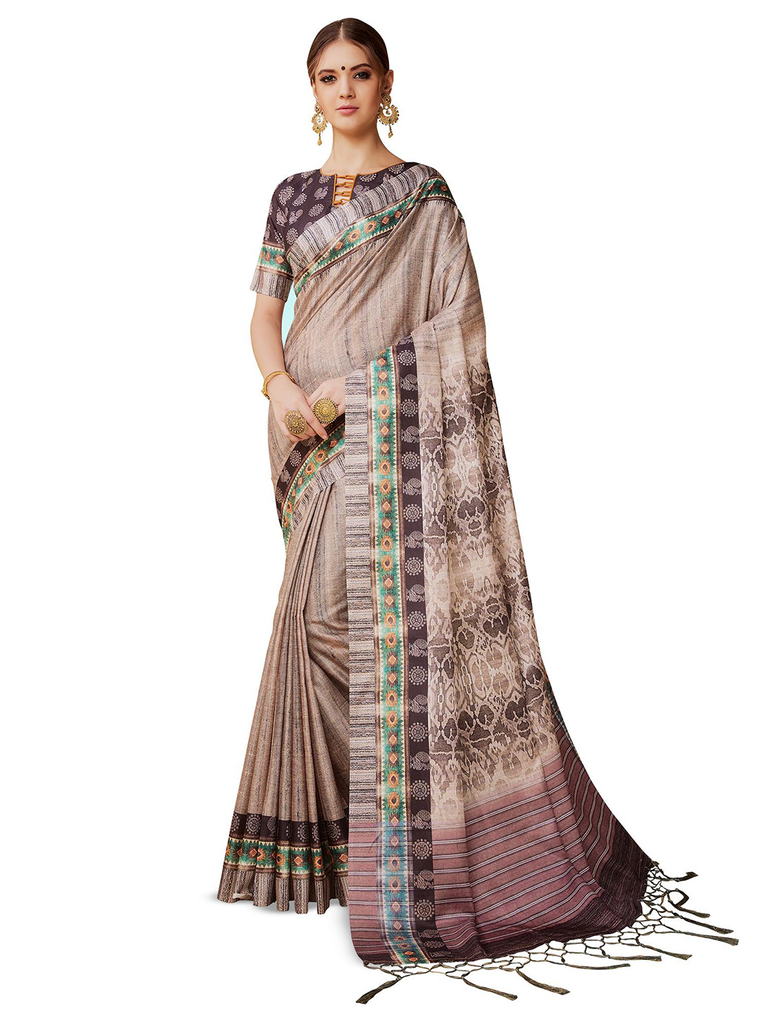 KALINI Manipuri Silk Ethnic Motifs Digital Printed Wear Saree with Matching Blouse