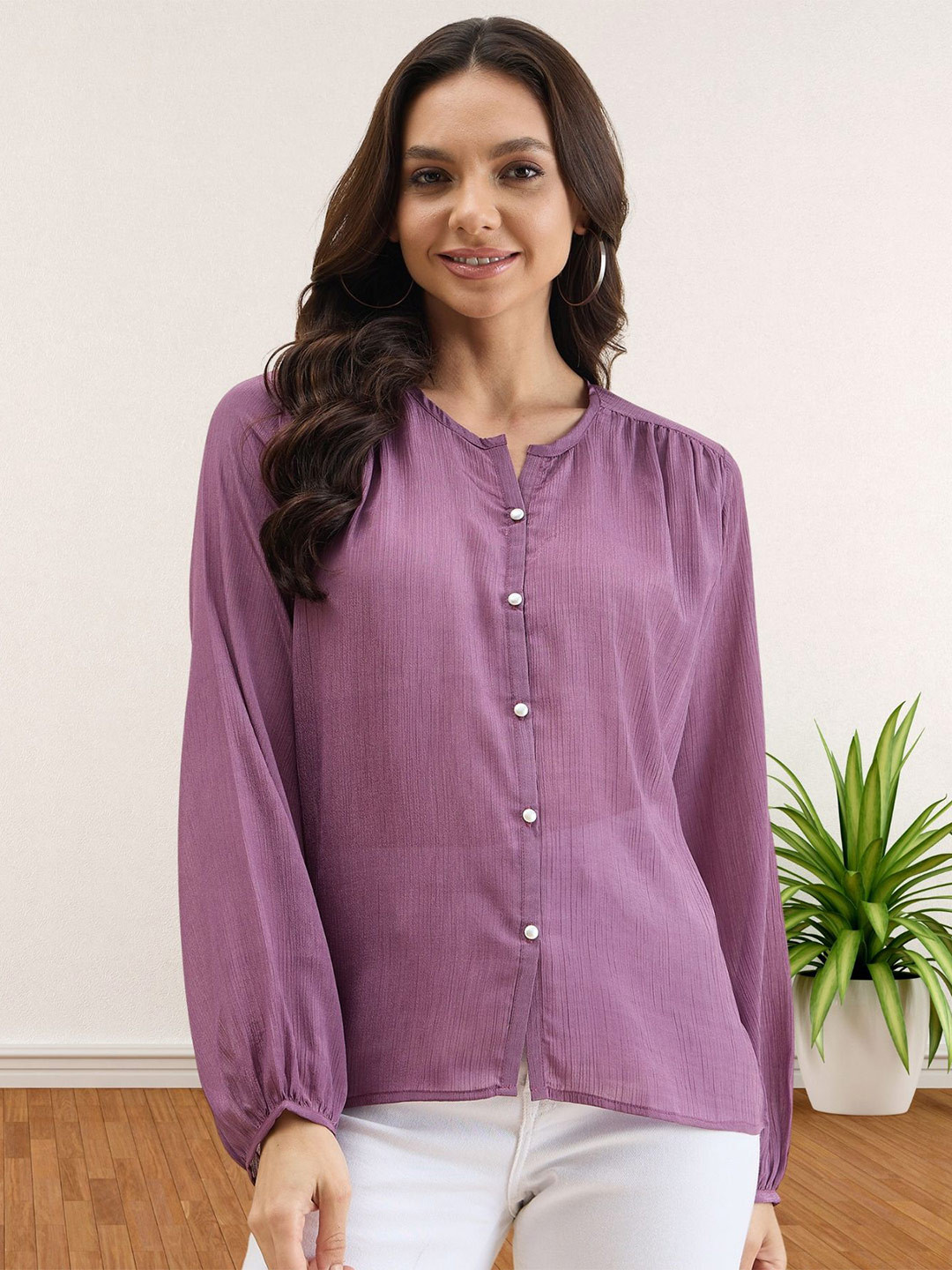 ANJIR Women Full Sleeve Crepe Regular Top