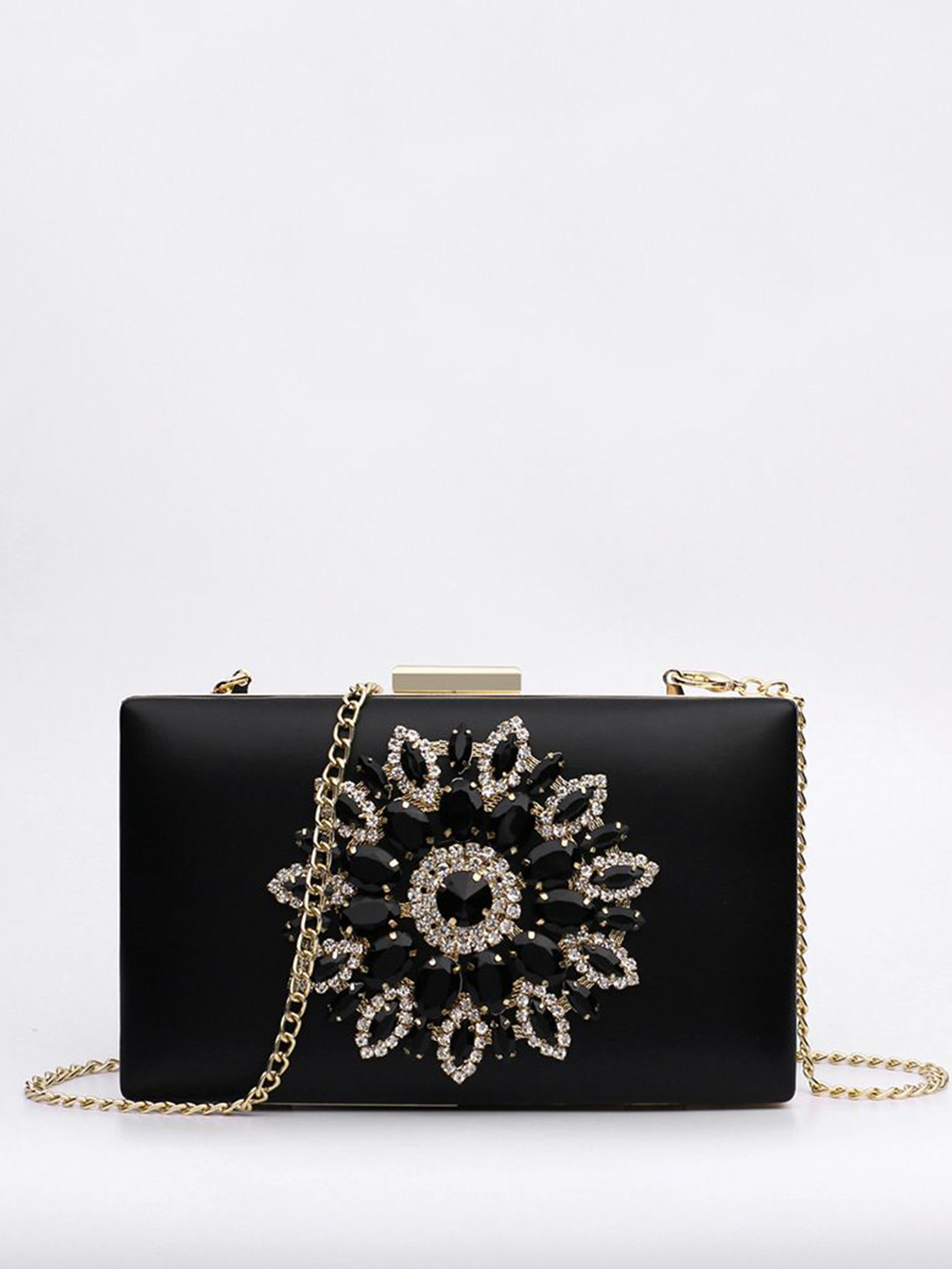 CORSICA Artificial Stones Studded & Beaded Structured Box Clutch
