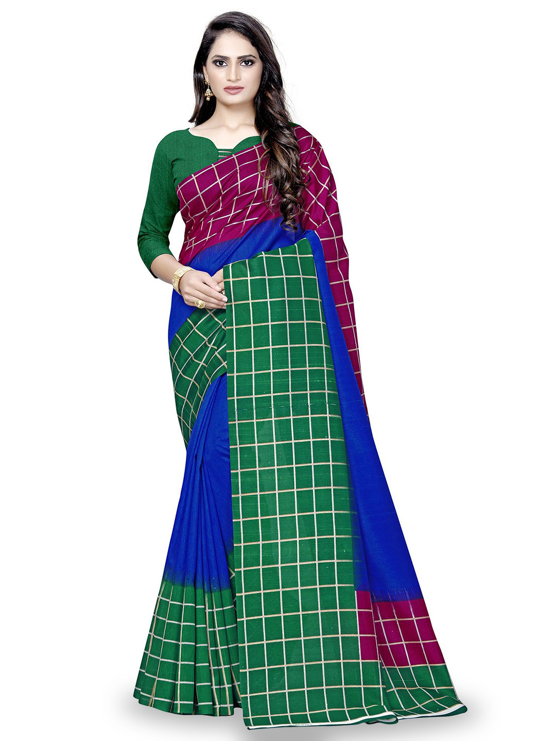 KALINI Checked Border Bhagalpuri Saree