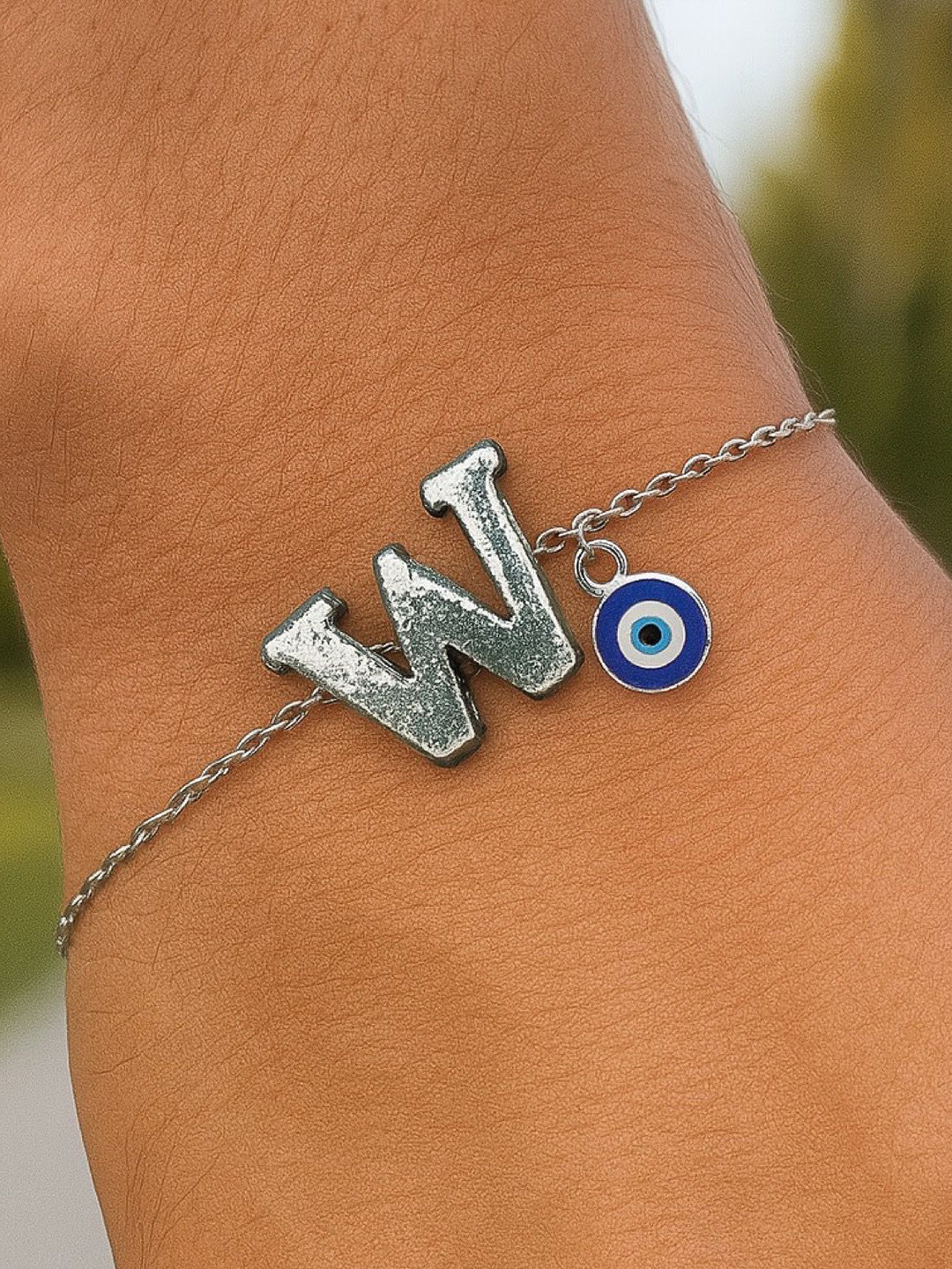 Digital Dress Room Silver-Plated W Letter Evil Eye Name Rakhi