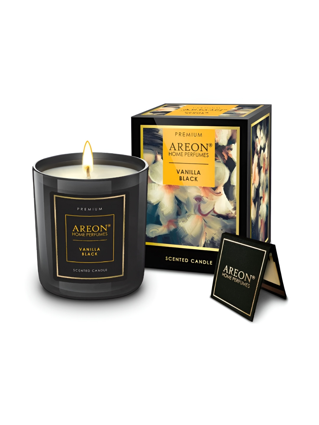 AREON Scented 1 Wick Vanilla Black Solid Geometric Regular Jar Candles