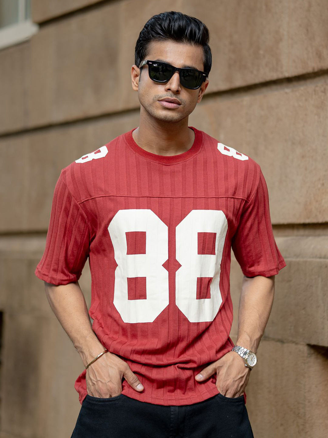 Powerlook Varsity Printed Drop-Shoulder Sleeves Oversized T-shirt