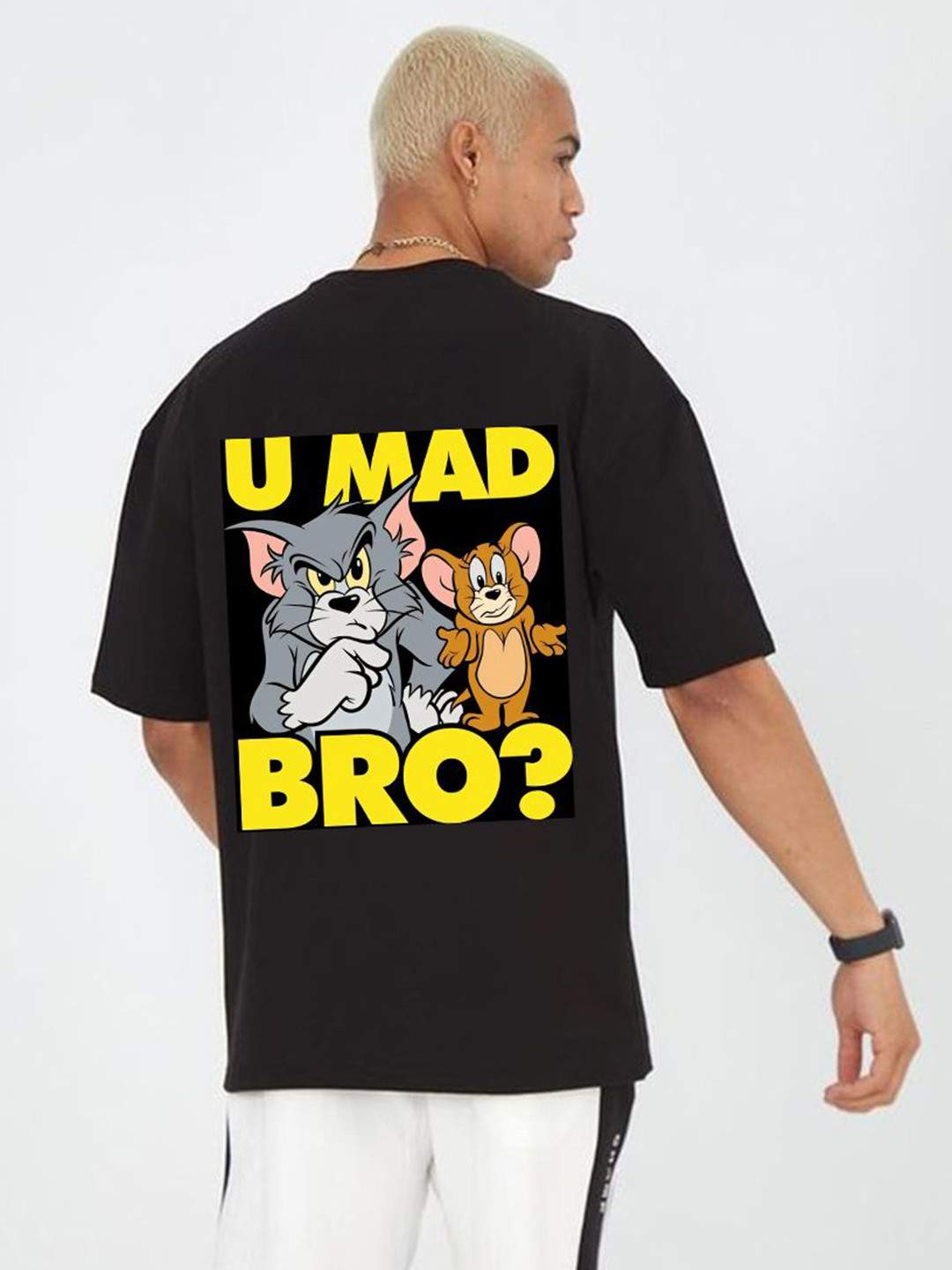 WOBE Men Tom & Jerry Humour and Comic Printed Round Neck Pure Cotton Relaxed Fit T-shirt