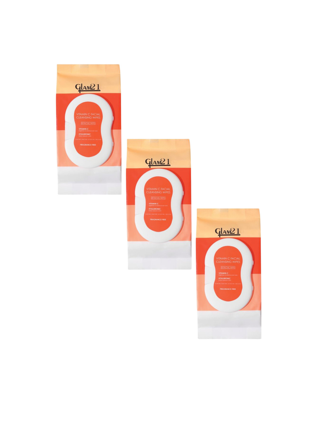 GLAM21 Set Of 3 Vitamin C Facial Cleansing Wipes With Hyaluronic Acid- 28 Wipes Each