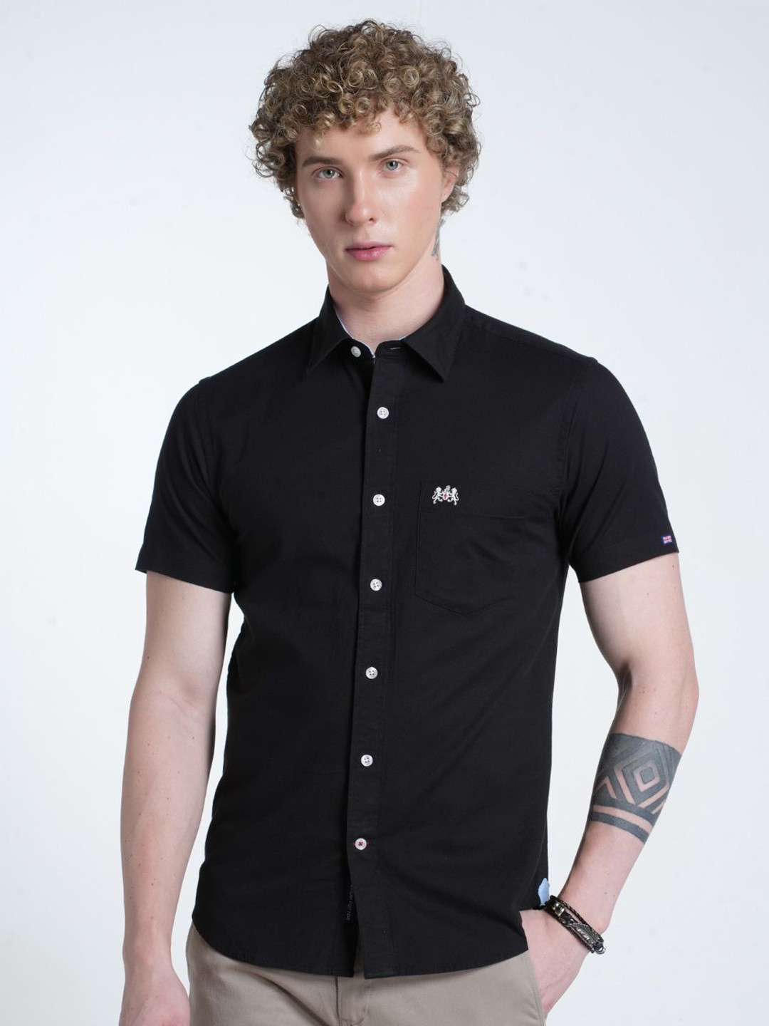 Double Two Relaxed Slim Fit Pointed Spread Collar Chambray Weave Cotton Casual Shirt