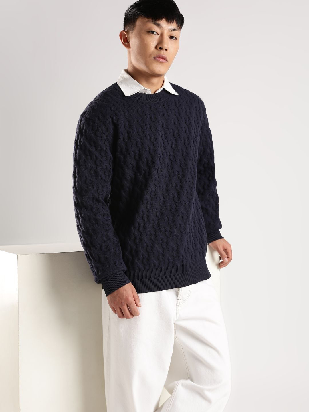 Calvin Klein Jeans Men Textured Oversized Fit Cotton Pullover