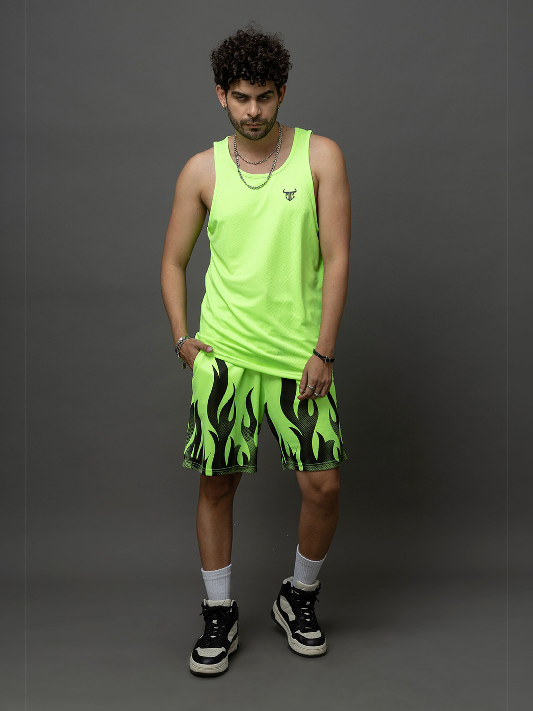 GO DEVIL Flame Printed Round Neck T-Shirt With Shorts Co-Ords Set