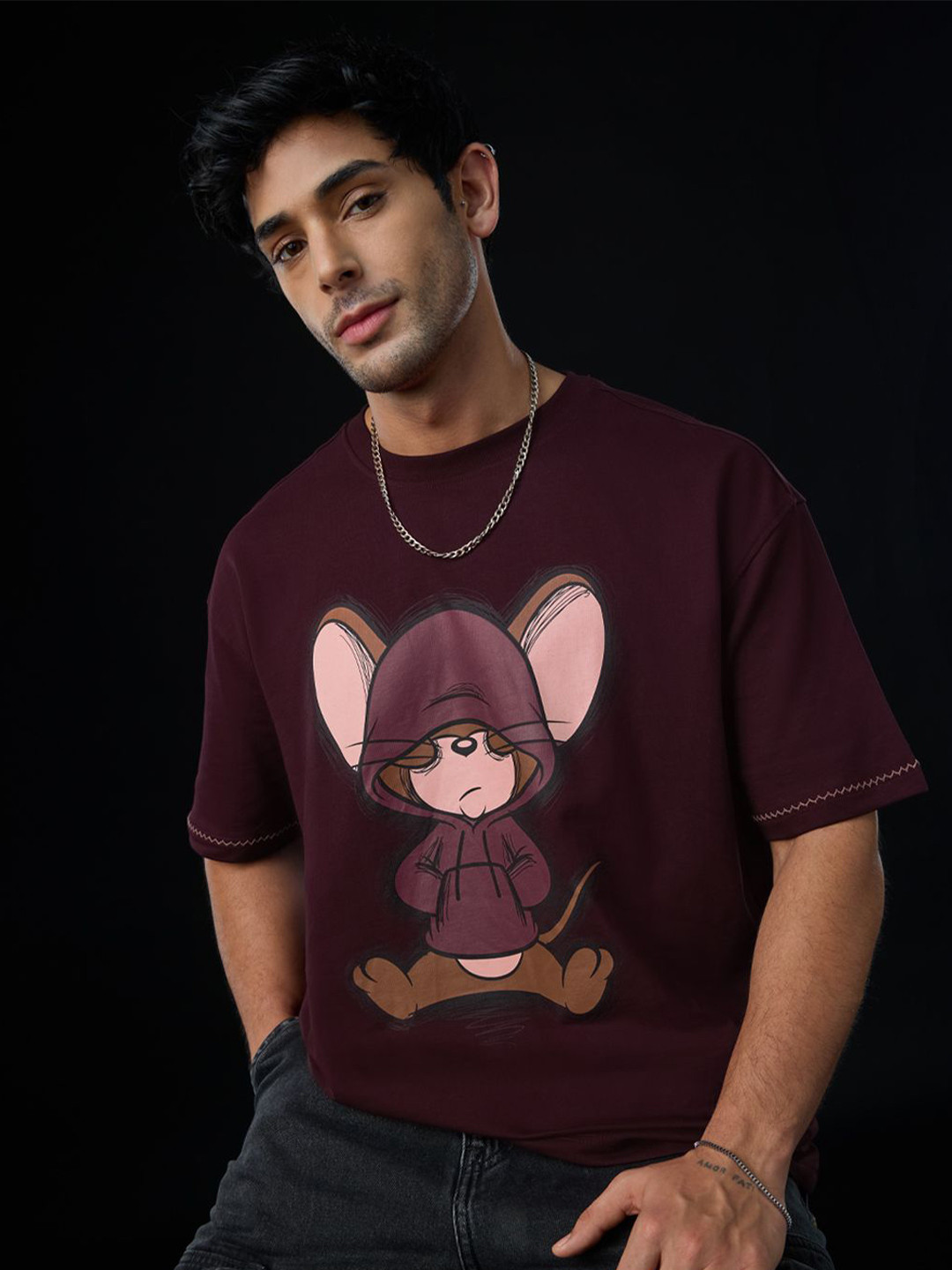 The Souled Store Oversized Tom & Jerry Chill Jerry Printed Pure Cotton T-Shirt